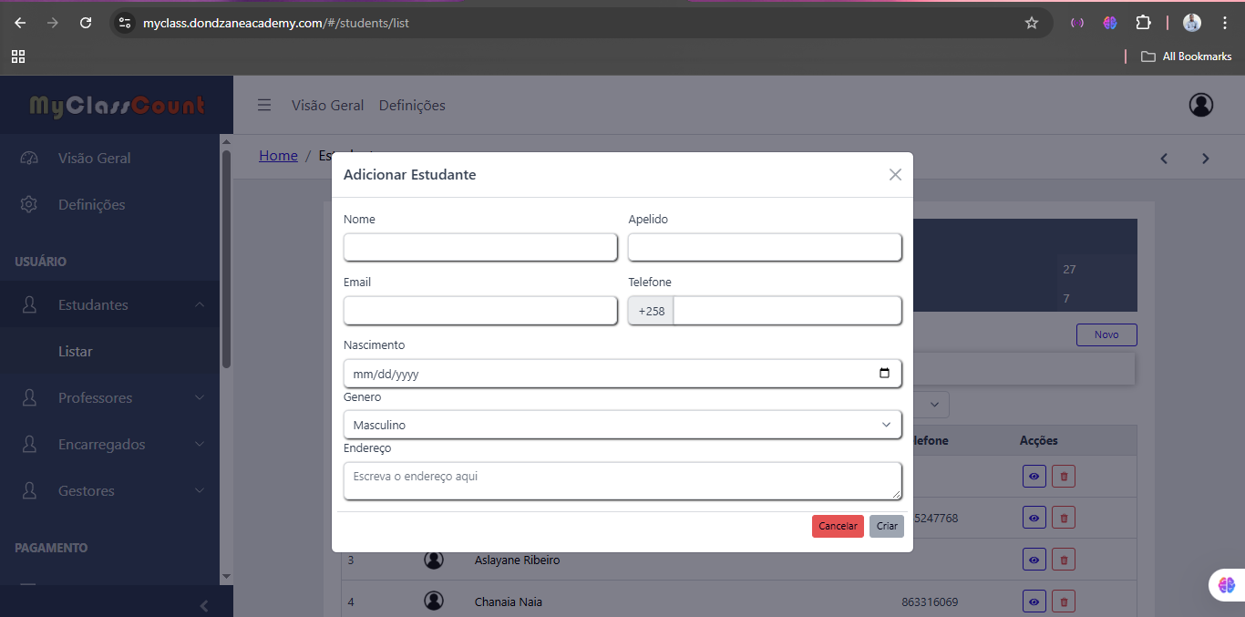 Formulário de Estudante
